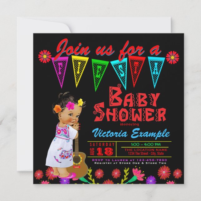 Invitaciones para Baby Shower de Niña Fiesta Mexic (Anverso)