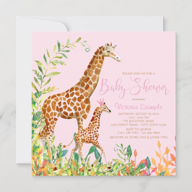 Invitaciones para Baby Shower de Niña Jirafa (Anverso)