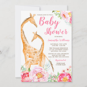 Invitaciones para baby shower de niña jirafa acuar