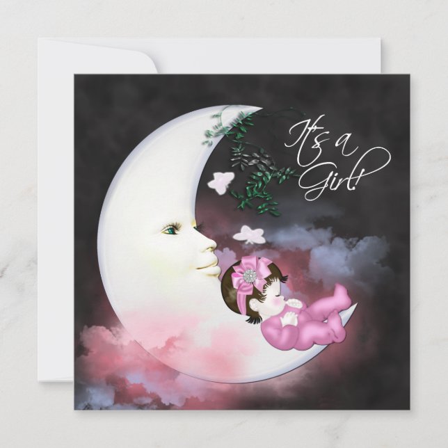 Invitaciones para Baby Shower de Niña Luna Rosa (Anverso)