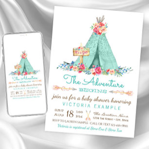 Invitaciones para Baby Shower de Niñas Boho TeePee