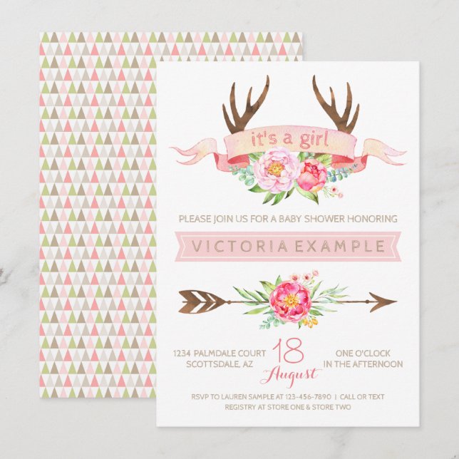 Invitaciones para baby shower de niñas con temátic (Anverso / Reverso)
