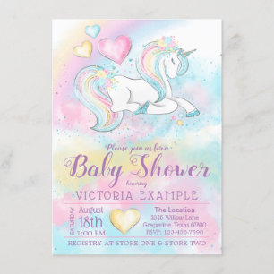 Invitaciones para baby shower de niñas con unicorn
