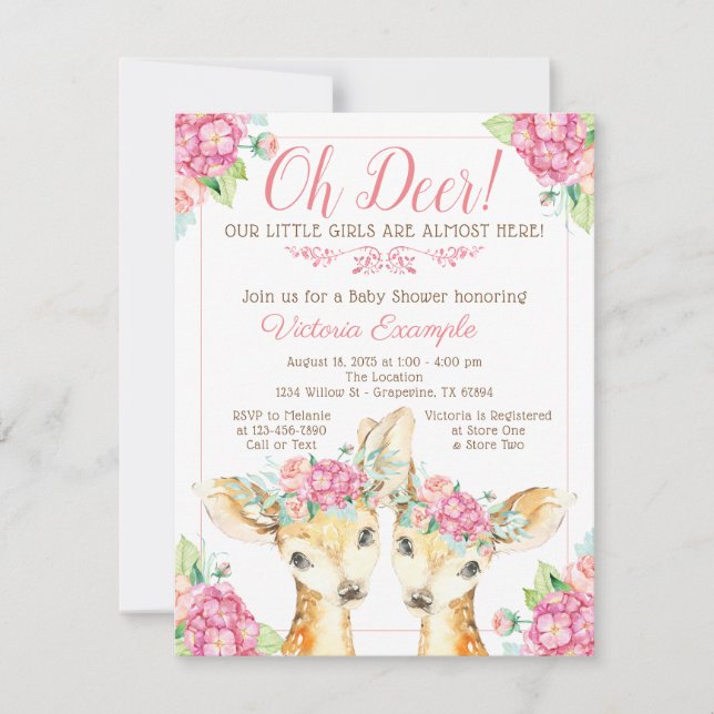 Invitaciones para Baby Shower de Niñas Gemelas Cie (Anverso)
