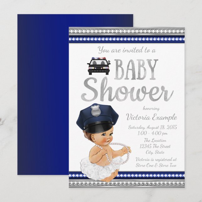 Invitaciones para Baby Shower de Niñas Policía (Anverso / Reverso)