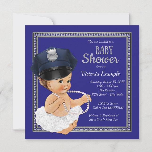 Invitaciones para Baby Shower de Niñas Policía (Anverso)