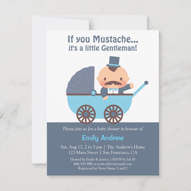 Invitaciones para Baby Shower de Niño con Bigote d (Anverso)