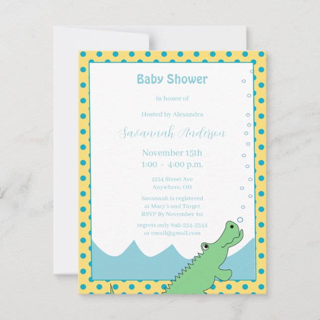 Invitaciones para Baby Shower de Niño con Cocodril (Anverso)