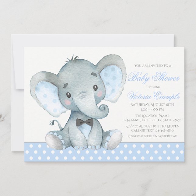 Invitaciones para Baby Shower de Niño Elefante (Anverso)