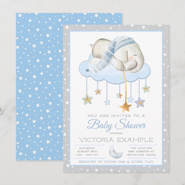 Invitaciones para Baby Shower de Niño Elefante con (Anverso / Reverso)