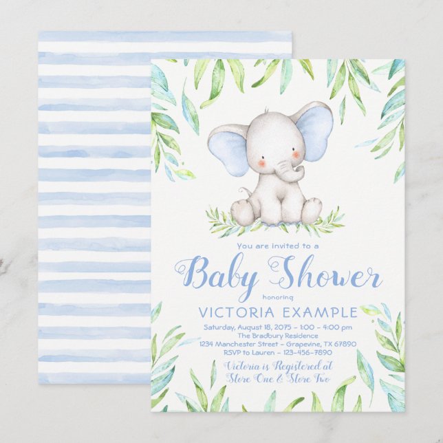 Invitaciones para Baby Shower de Niño Elefante en  (Anverso / Reverso)