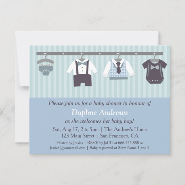 Invitaciones para Baby Shower de Niño Elegante Cab (Anverso)