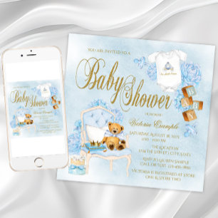 Invitaciones para baby shower de niño en acuarela