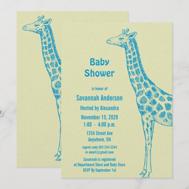 Invitaciones para Baby Shower de Niño Jirafa (Anverso / Reverso)