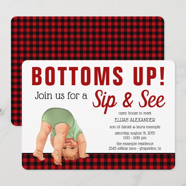 Invitaciones para baby shower de Niño Sip and See (Anverso / Reverso)