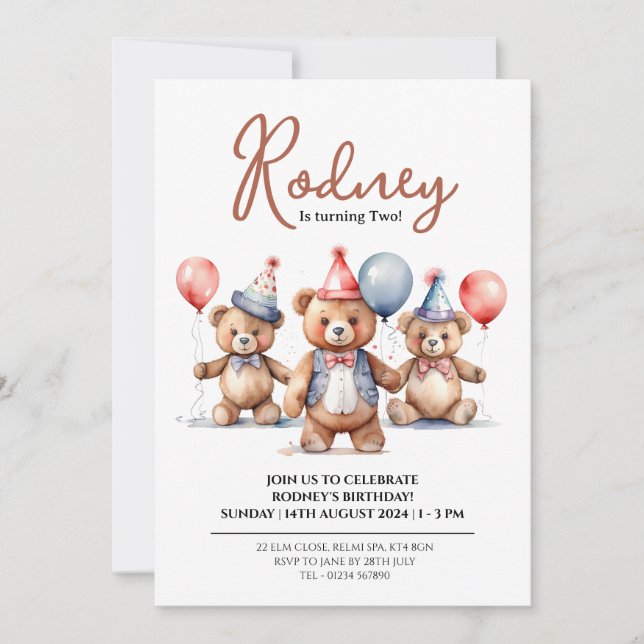 Invitaciones para Baby Shower de Oso Globo (Anverso)