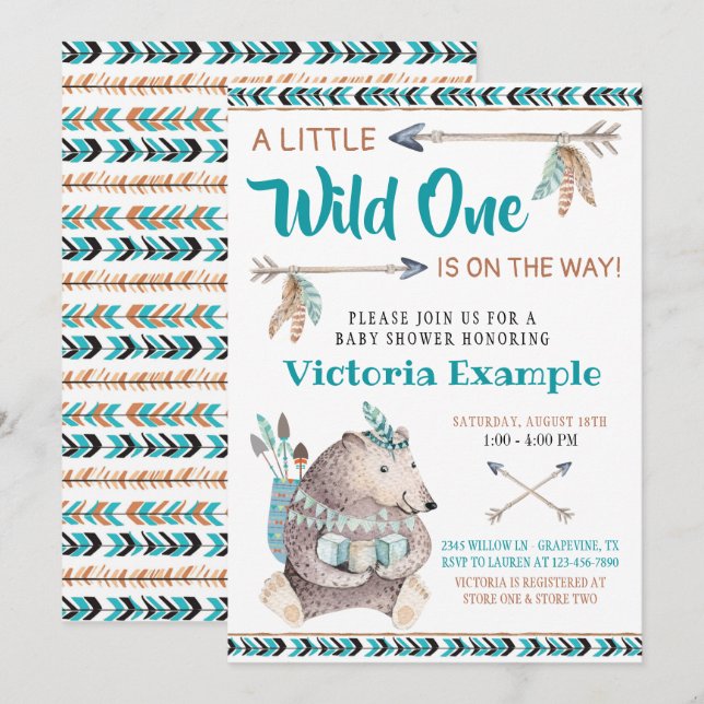 Invitaciones para Baby Shower de Oso Tribal Wild O (Anverso / Reverso)