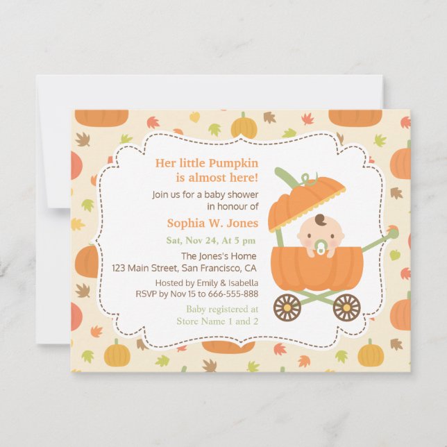 Invitaciones para Baby Shower de Otoño con Cocheci (Anverso)