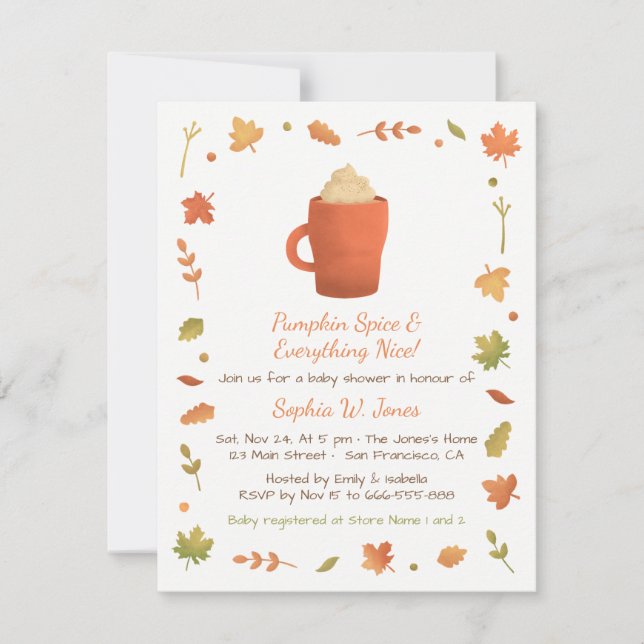 Invitaciones para Baby Shower de Otoño con Especia (Anverso)