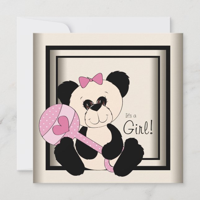 Invitaciones para baby shower de Panda Rosa (Anverso)