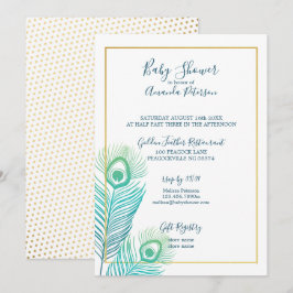 Invitaciones para Baby Shower de Pavo Real Dorado 