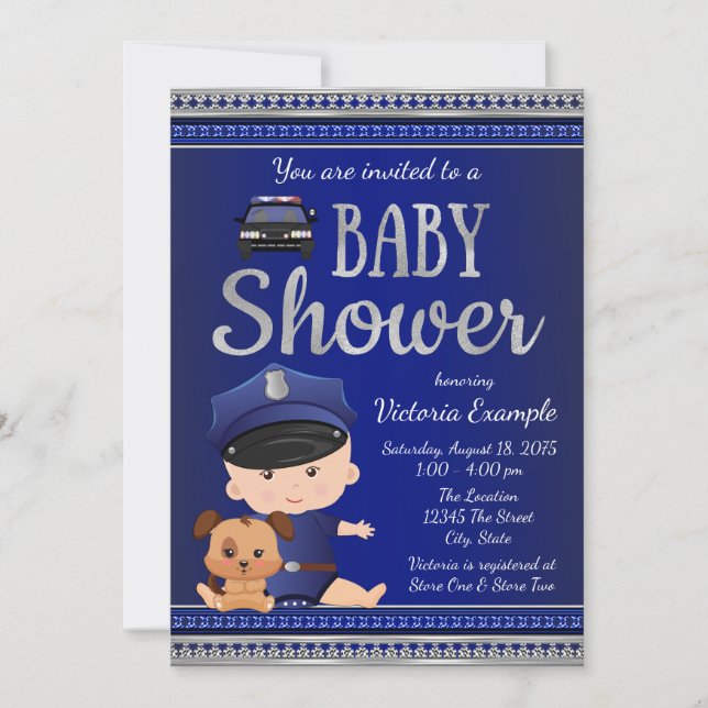 Invitaciones para Baby Shower de Policía (Anverso)