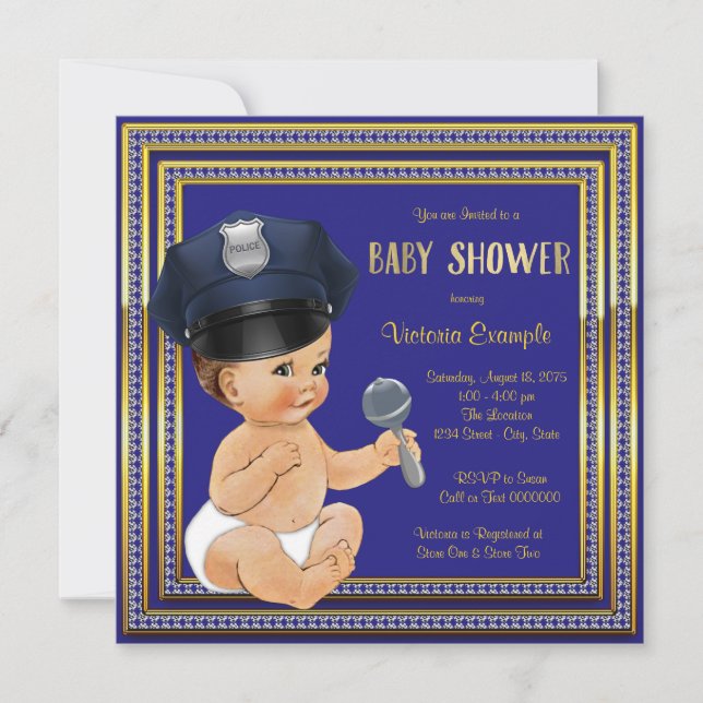 Invitaciones para Baby Shower de Policía (Anverso)