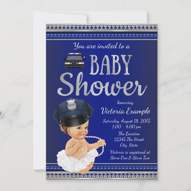 Invitaciones para Baby Shower de Policía Niña (Anverso)