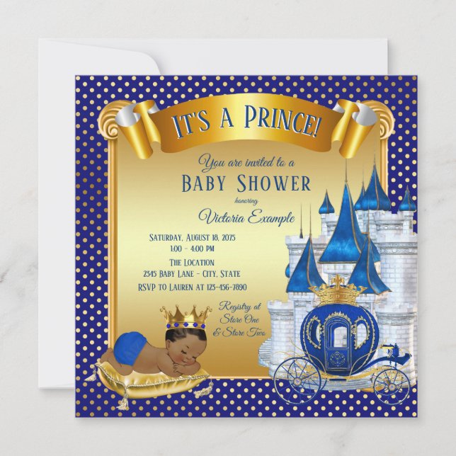 Invitaciones para baby shower de príncipe afroamer (Anverso)