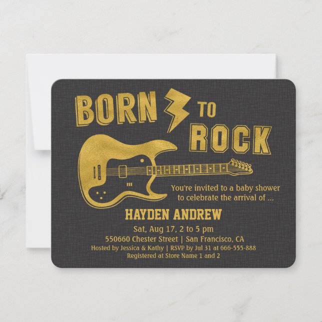 Invitaciones para baby shower de rockstar con guit (Anverso)