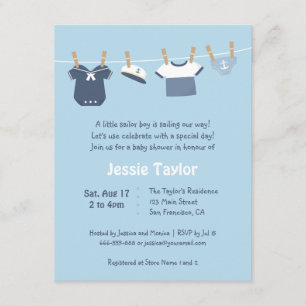 Invitaciones para baby shower de ropa de marinero