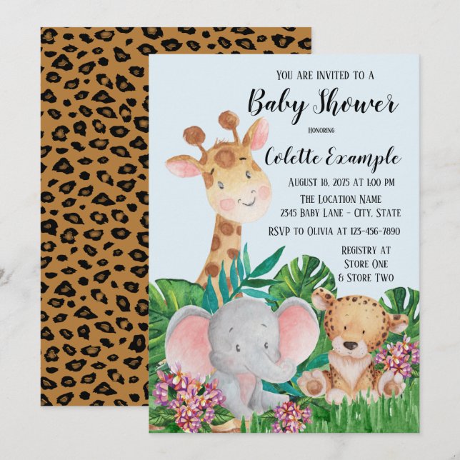 Invitaciones para Baby Shower de Safari (Anverso / Reverso)