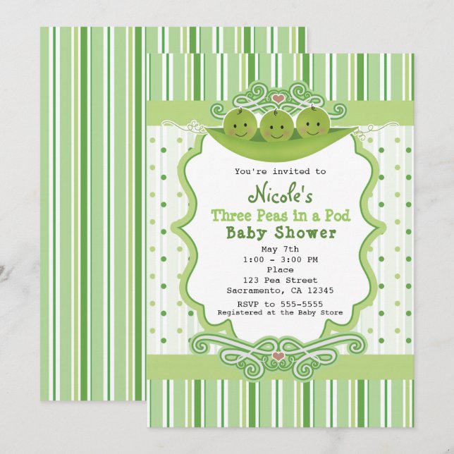 Invitaciones para Baby Shower de trillizos 3 Guisa (Anverso / Reverso)