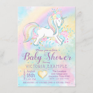 Invitaciones para Baby Shower de Unicornio Arcoíri