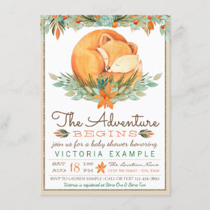 Invitaciones para baby shower de zorro del bosque