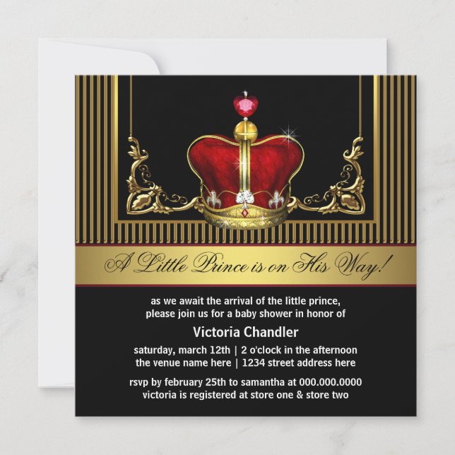 Invitaciones para Baby Shower del Príncipe de la C (Anverso)