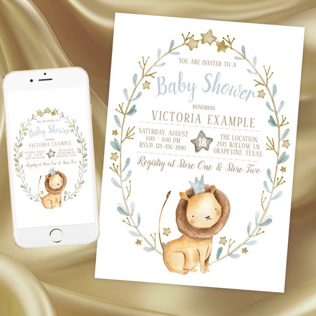 Invitaciones para Baby Shower del Príncipe León (Lion Prince Baby Shower Invitations. Instant download and printed invitations available.)