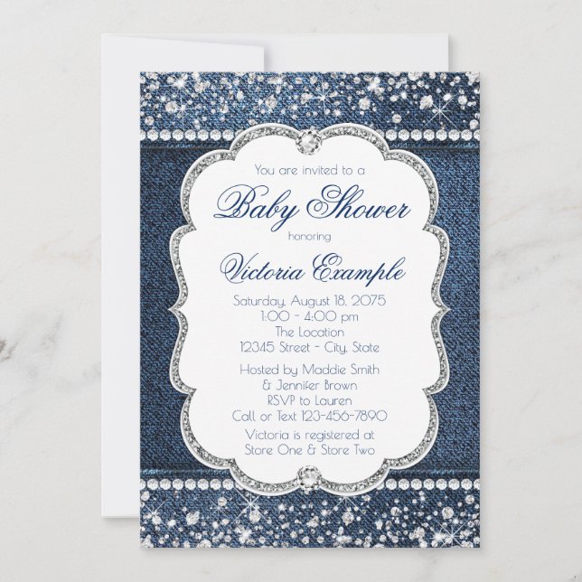 Invitaciones para baby shower Denim Diamond Baby (Anverso)