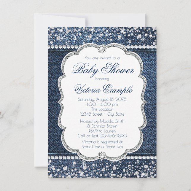 Invitaciones para baby shower Denim Diamond Baby (Anverso)