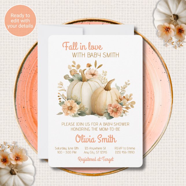 Invitaciones para baby shower 'Fall in Love' rosa  (Subido por el creador)