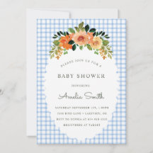 Invitaciones para Baby Shower Gingham Floral Cobal