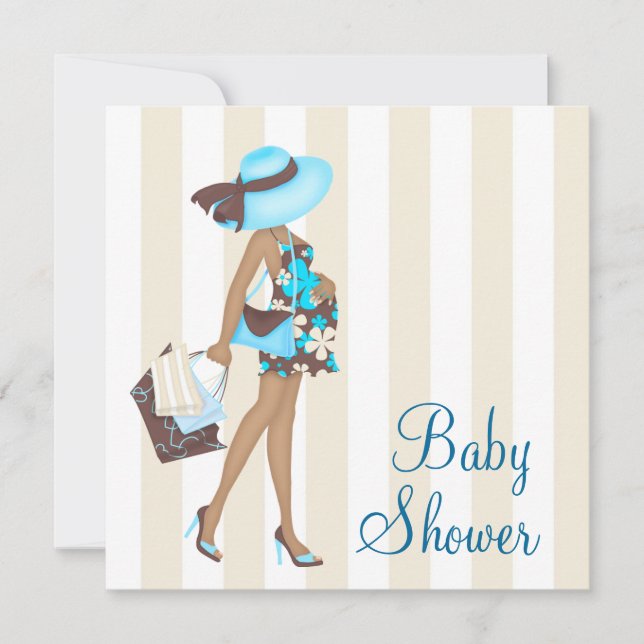 Invitaciones para Baby Shower Marrón Azul Turquesa (Anverso)