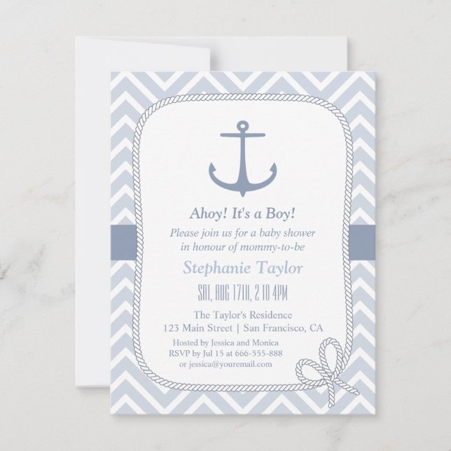 Invitaciones para baby shower náutico con ancla de (Anverso)