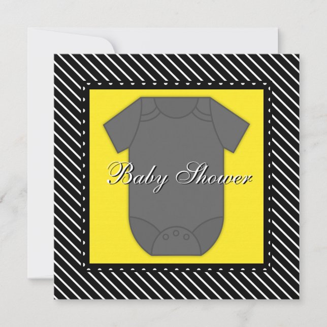 Invitaciones para baby shower negras y amarillas (Anverso)