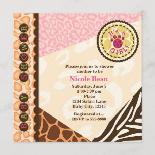 Invitaciones para Baby Shower Niñas Tema Safari Ro