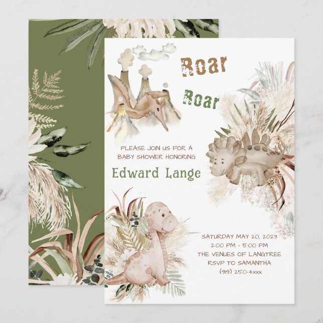 Invitaciones para Baby Shower Niño Dinosaurio (Anverso / Reverso)