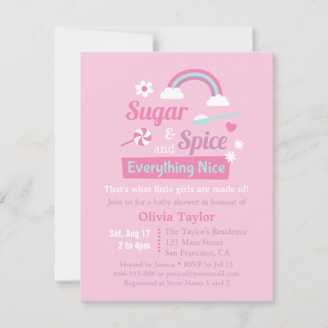 Invitaciones para Baby Shower Rosa de Sugar and Sp (Anverso)