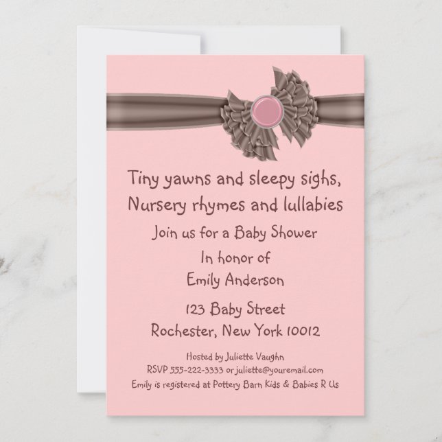 Invitaciones para baby shower rosadas y marrones (Anverso)