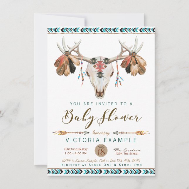 Invitaciones para baby shower tribal de ciervo con (Anverso)
