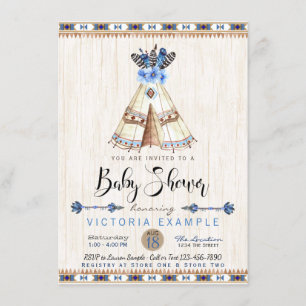 Invitaciones para baby shower tribal de tipi para